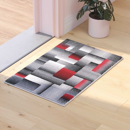 Red 2' X 3' Modern Color Blocked Area Rug